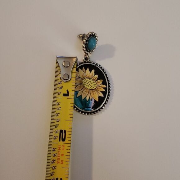 Turquoise Sunflower Earrings - Picture 2 of 2